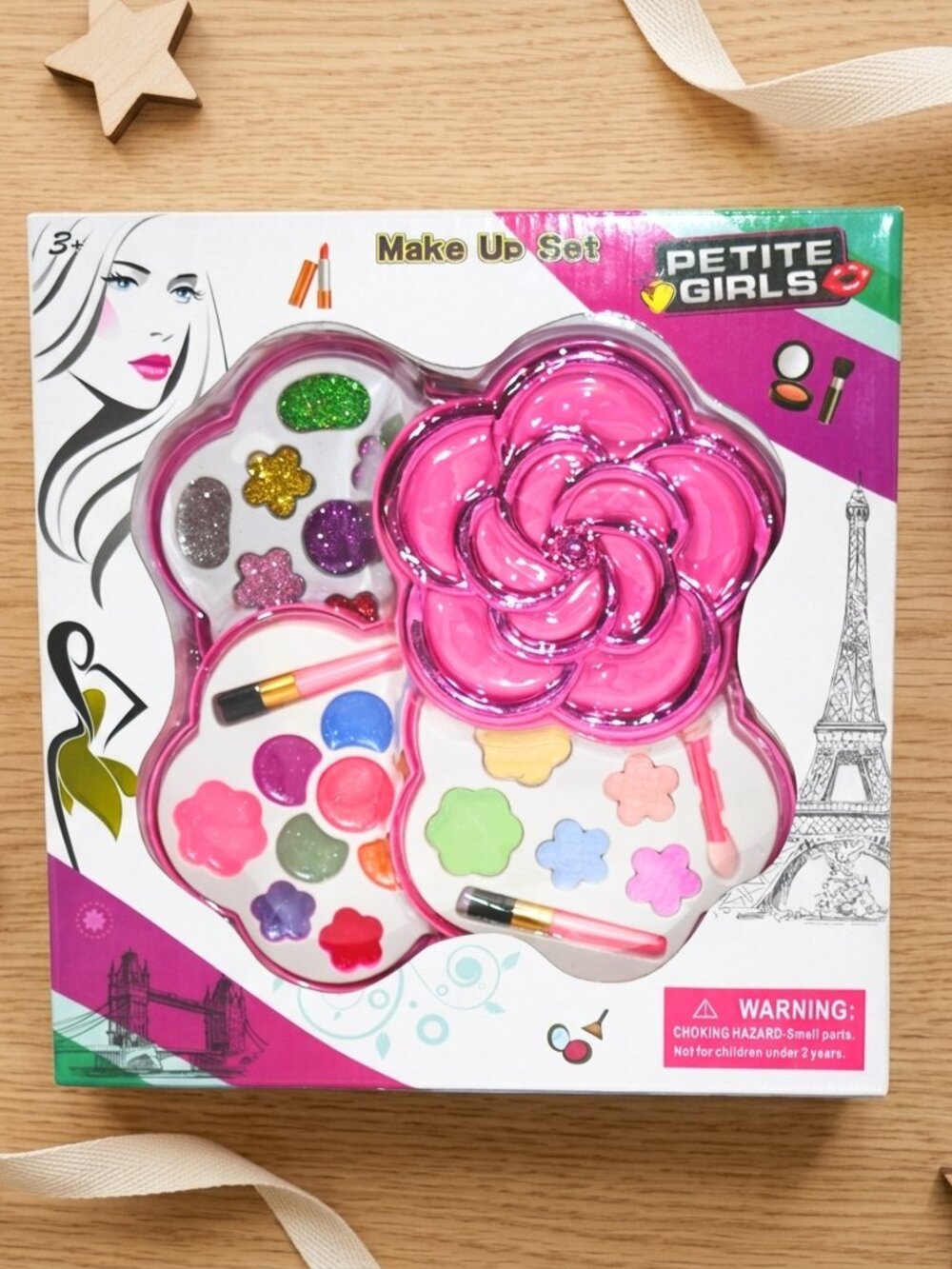 Kids Pretend Makeup Kit, Flower Cosmetic Play Set with Mirror for Dress Up - Picture 4 of 10